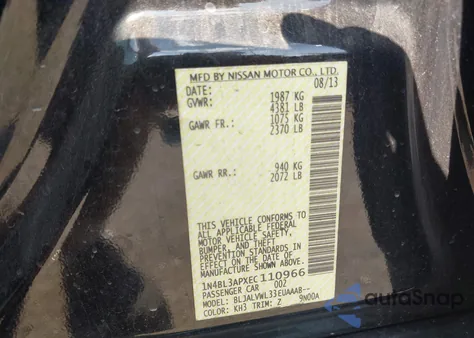 2014 Nissan Altima 3.5 Sl z USA, uszkodzony, nr VIN 1N4BL3APXEC110966